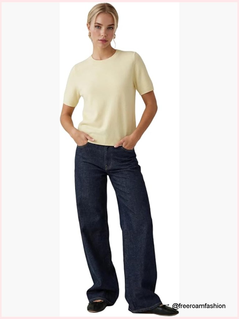 100% Cashmere Short Sleeve Crew Neck Sweater - Soft, Lightweight Cable Knit